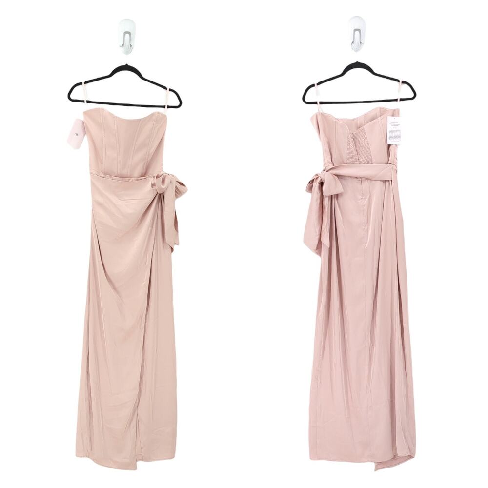 V Chapman Women 8 June Dress Rose Dust Pink Corset Slit Jacquard Front Gown Maxi